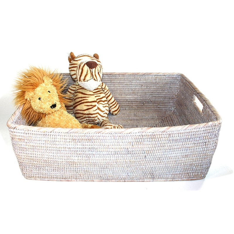 Handmade Wicker Decorative Basket, White Wash