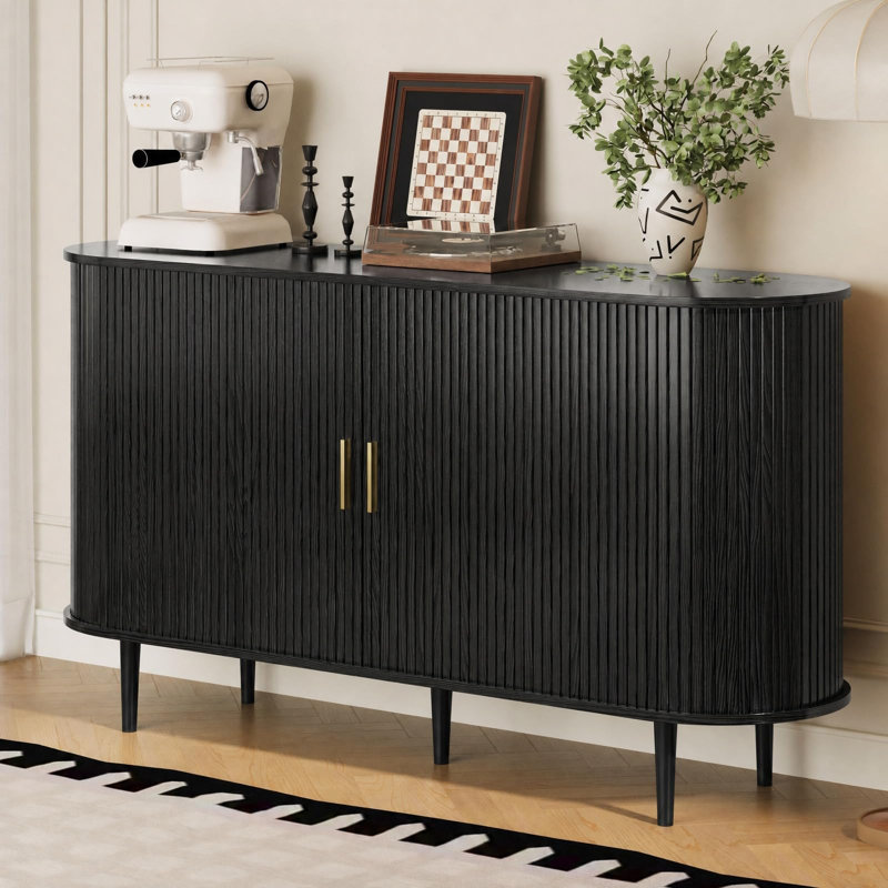 Armoire de rangement 55 po avec portes coulissantes et tablettes réglables, 15.75"D x 55.09"W x 29.53"H, Black