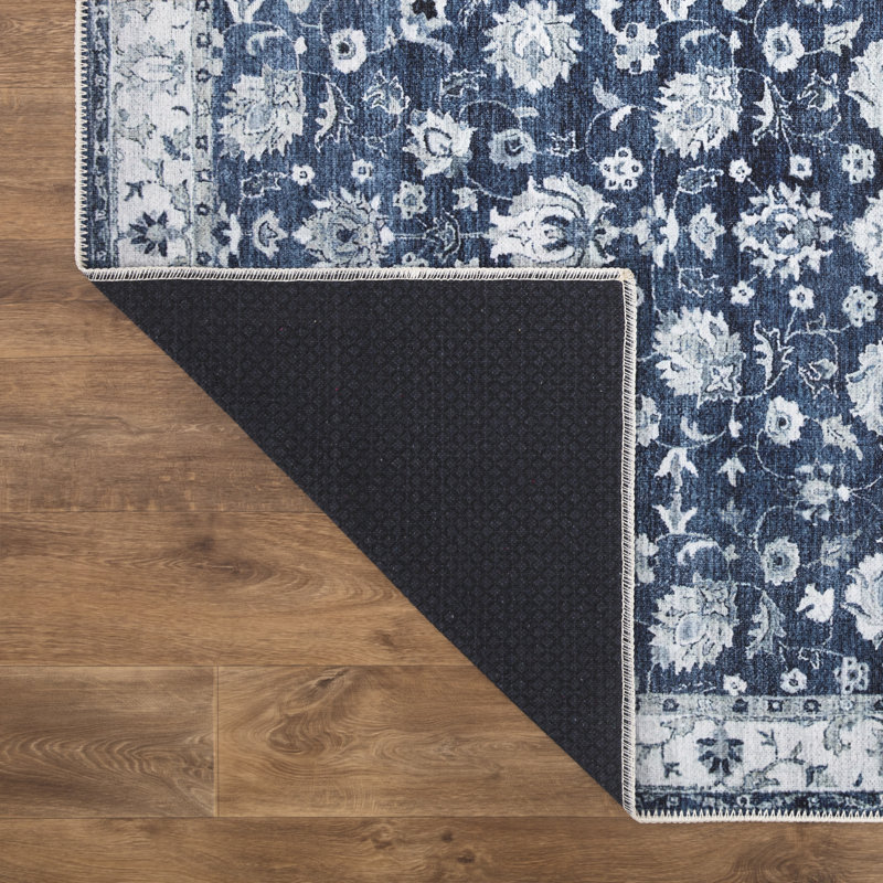  Tapis lavable antidérapant - Tapis de bordure traditionnel bleu foncé pour l'entrée, le couloir, la salle de bain et la cuisine