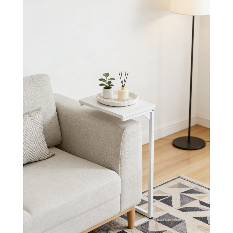 C-Shaped End Table Set Of 2, Tall Over Arm Sofa Table For Living Room And Bedroom, Space-Saving Side Table With Adjustable Feet