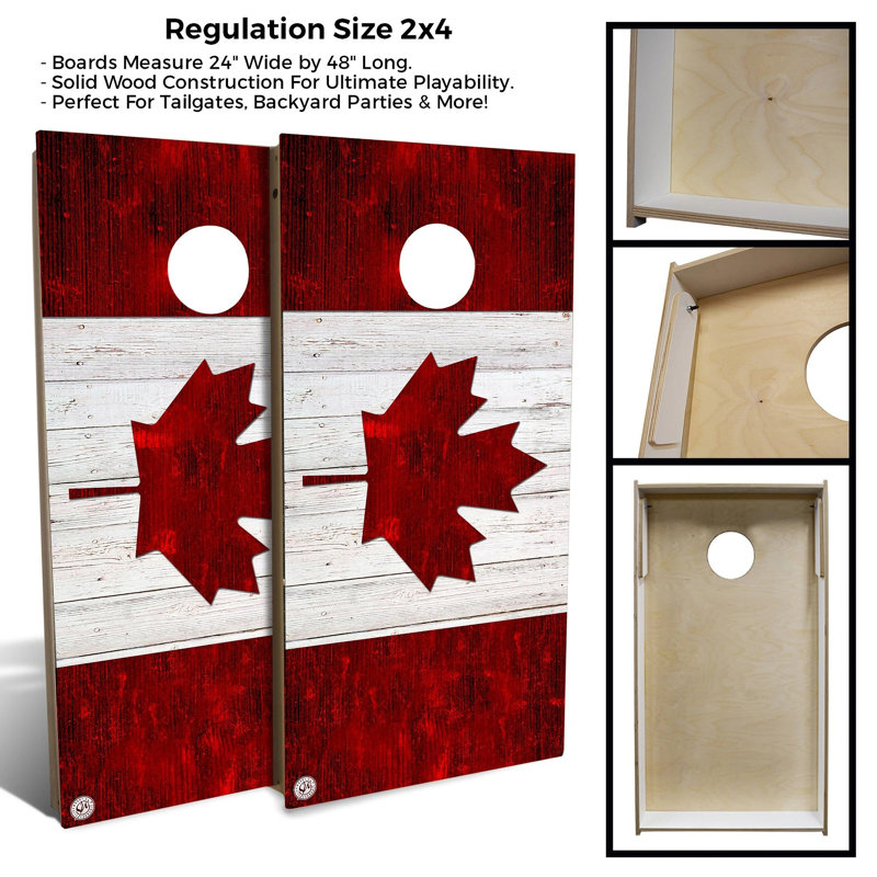 Ensemble de 2 panneaux de cornhole à thème drapeau 2 pi x 4 pi avec étui et lumières, Canada, Rouge
