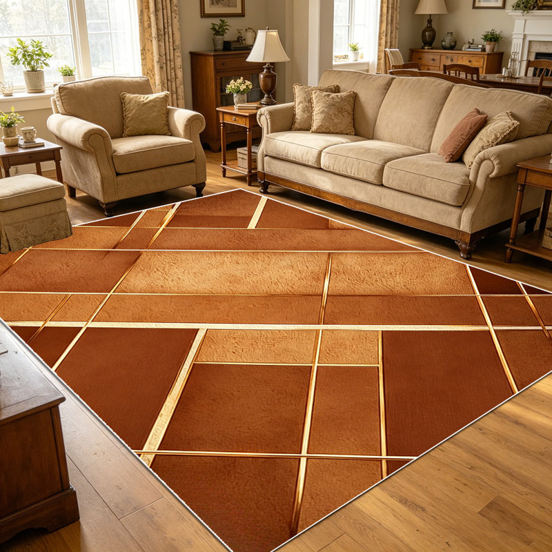 1PC Brown Diagonal Geometric Grid area rugs for Living Room, Soft and Comfortable, Suitable for all seasons, easy-to-maintain, machine washable Indoor floor mat, Under Table Farmhouse suitable for kitchen, dining room, bedroom, entryway, home