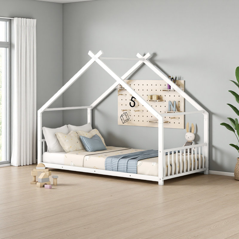 Metal House Bed, Twin, White