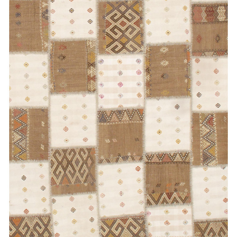 Tapis brun / blanc en laine noué à la main Paylor