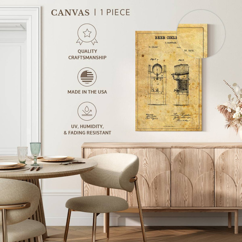 «Beer Cooler», brevet sur toile, H 12 po x l 8 po x P 1 po