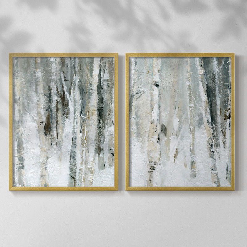 «Snowy Birch I», reproduction encadrée de qualité supérieure - prête à être accrochée - aucun clou requis - aucun clou requis