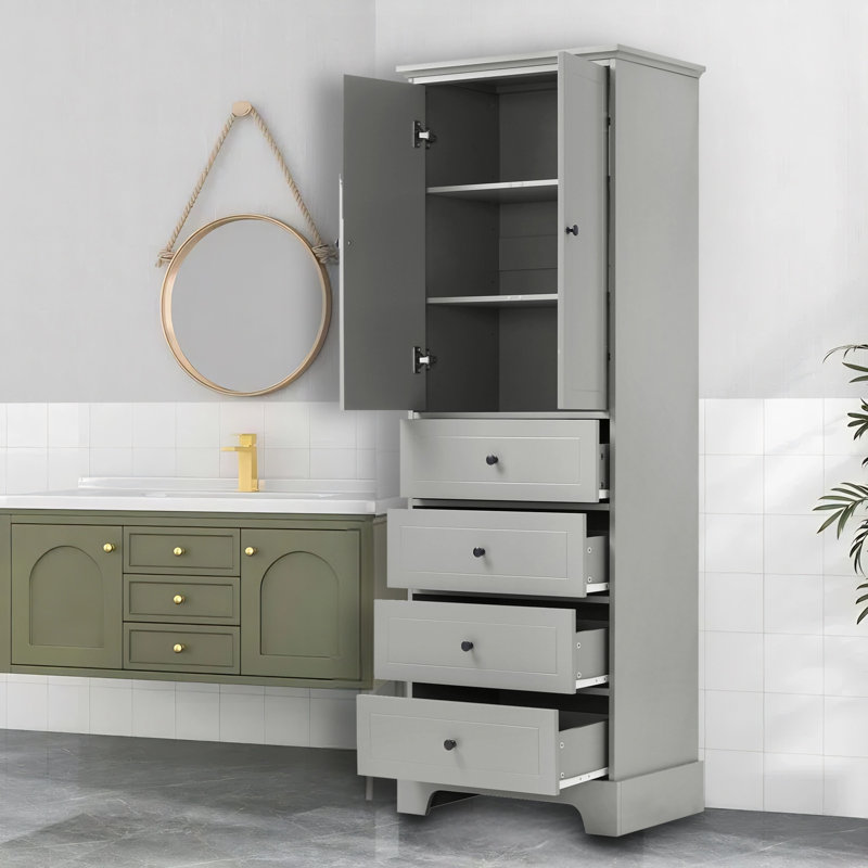 Apollina MDF Freestanding Bathroom Cabinet With Adjustable Shelf, Gray