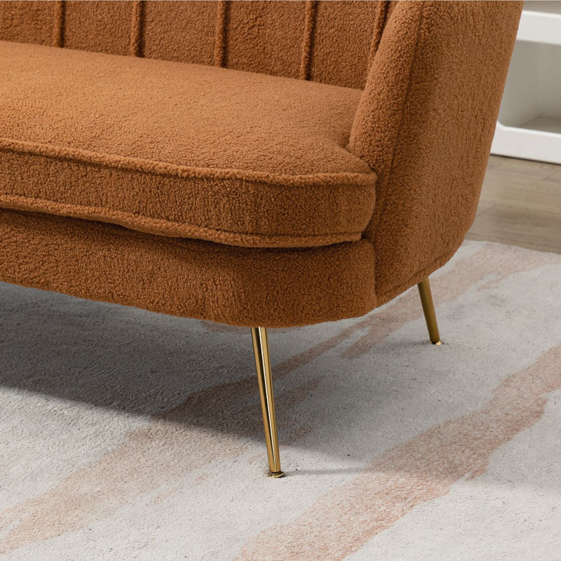 Shay 59.2" Flared Arm Curved Loveseat, Caramel Boucle