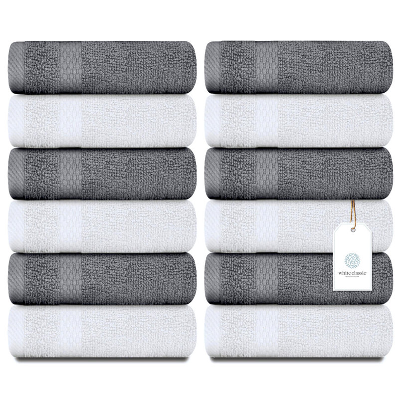 Essuie-mains 100% coton Aldene, Gris / blanc