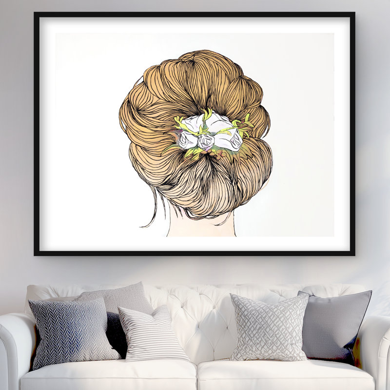 Dame avec des fleurs aux cheveux blonds | Beige Woman, reproduction encadrée