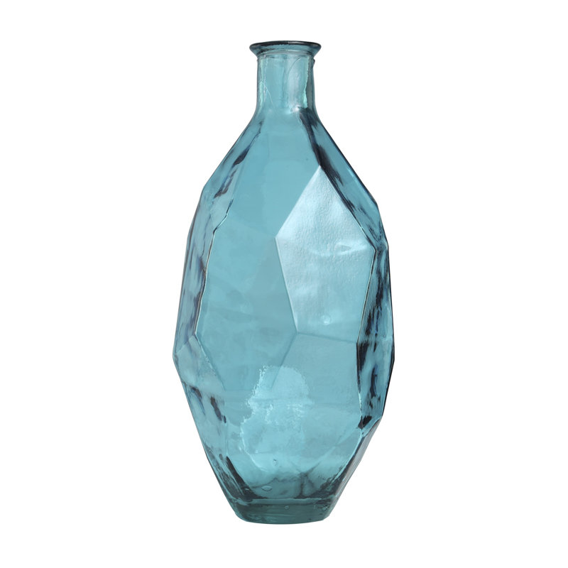 Vase de plancher en verre Hollomon, Sarcelle, H 23,5 po x l 10,3 po x P 10,65 po