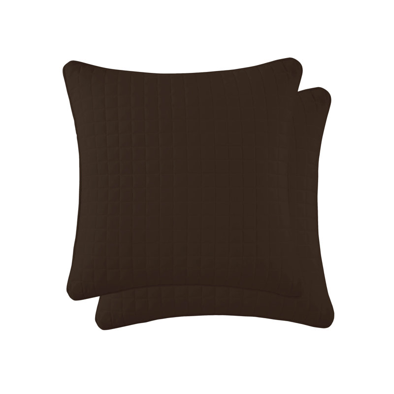 Ensemble de 2 taies décoratives matelassées à motif carré en microfibre à bords carrés avec passepoil de Southano Fine Linens, ensemble de 2, 26 po x 26 po, brun
