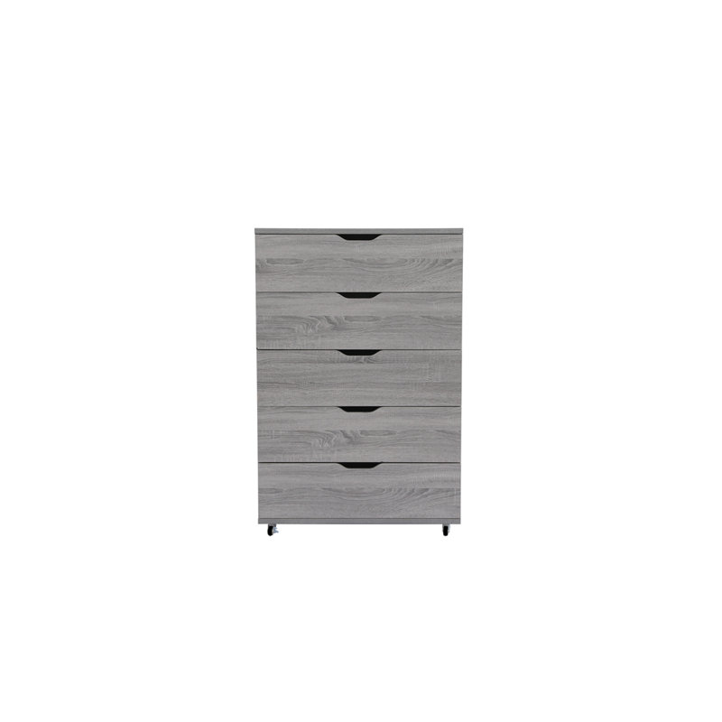 Commode mobile à 5 tiroirs avec roulettes, Gris