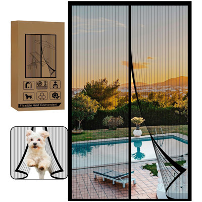 Porte moustiquaire magnétique, moustiquaire de porte moustiquaire, fermeture magnétique de porte de patio pour porte de patio, garder les insectes à l'extérieur, fermeture automatique, installation facile, taille d'écran réelle 34 po x 79 po (taille