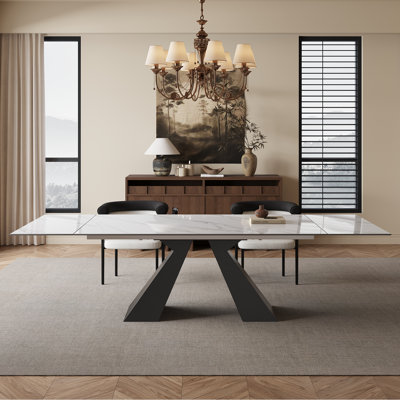 Joceline 78.74'' to 110.23” Extendable Rectangular Sintered Stone Dining Table Seat 8-10