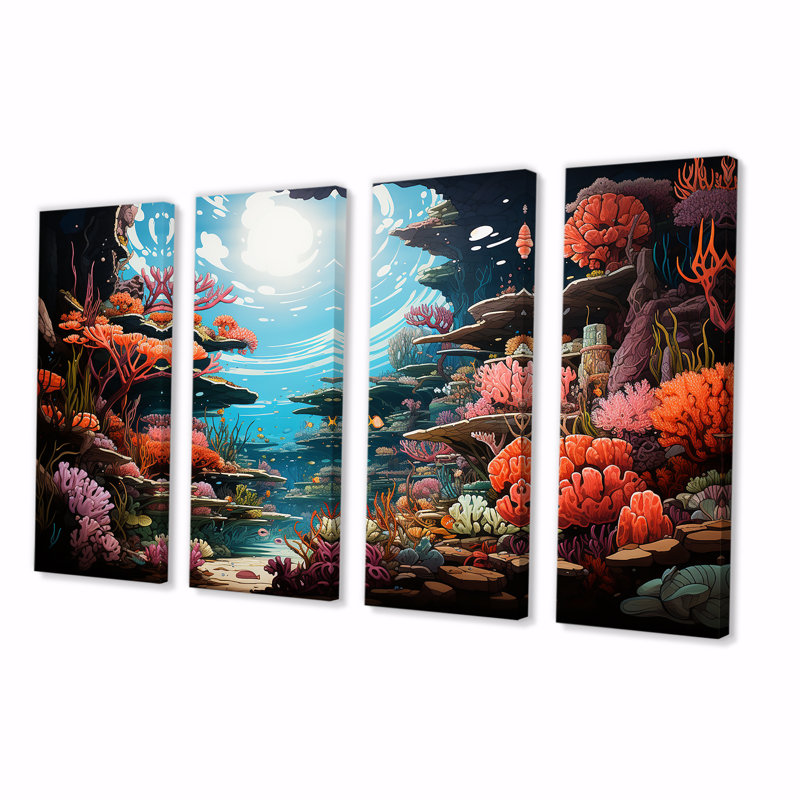 Coral Reefs Of Cozumel II - Coastal Coral Under Water, art mural 4 pièces, H 28 po x l 48 po