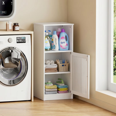 Ventilated Louver Bathroom Floor Cabinet, Humidity-Proof Storage Cabinet with Open & Hidden Storage