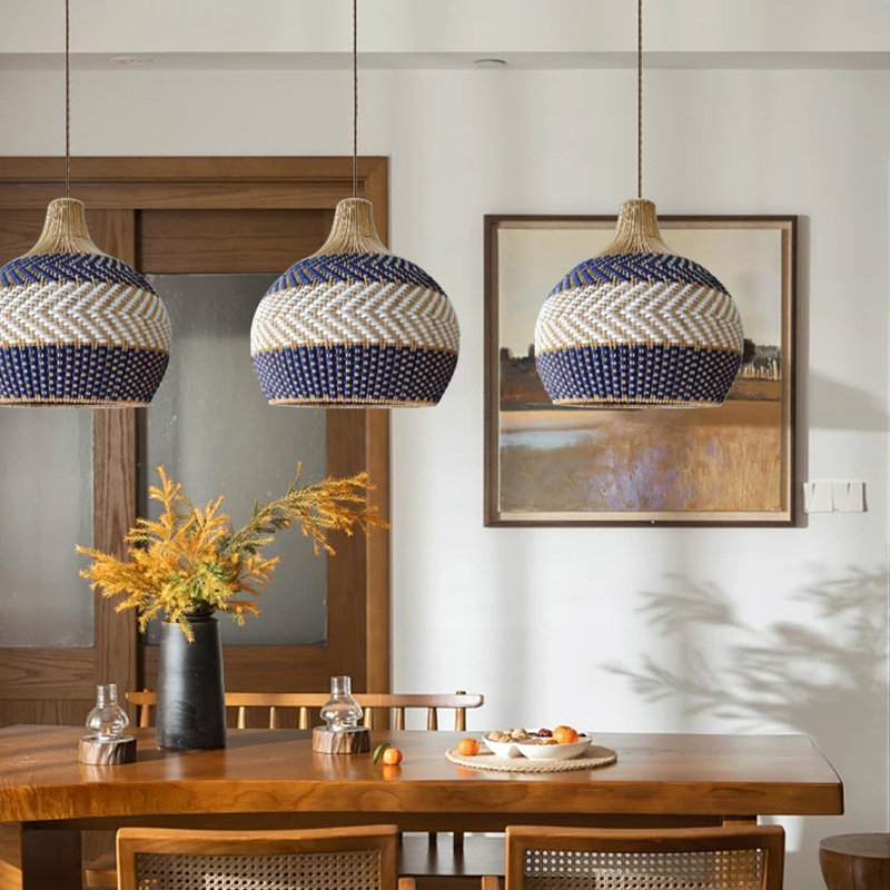 1 - Light Rattan Dome Pendant, 23.62" H x 23.62" W x 23.62" D