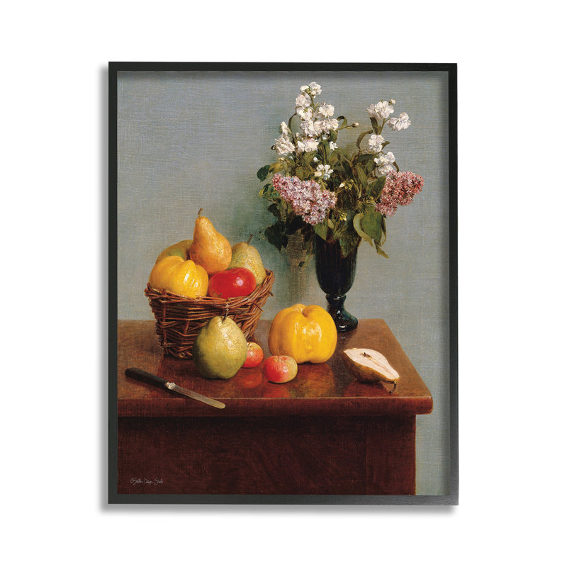 «Fruit & Flowers Still Life», estampe numérique encadrée par Stellar Design Studio, Giclée encadrée noir minuit