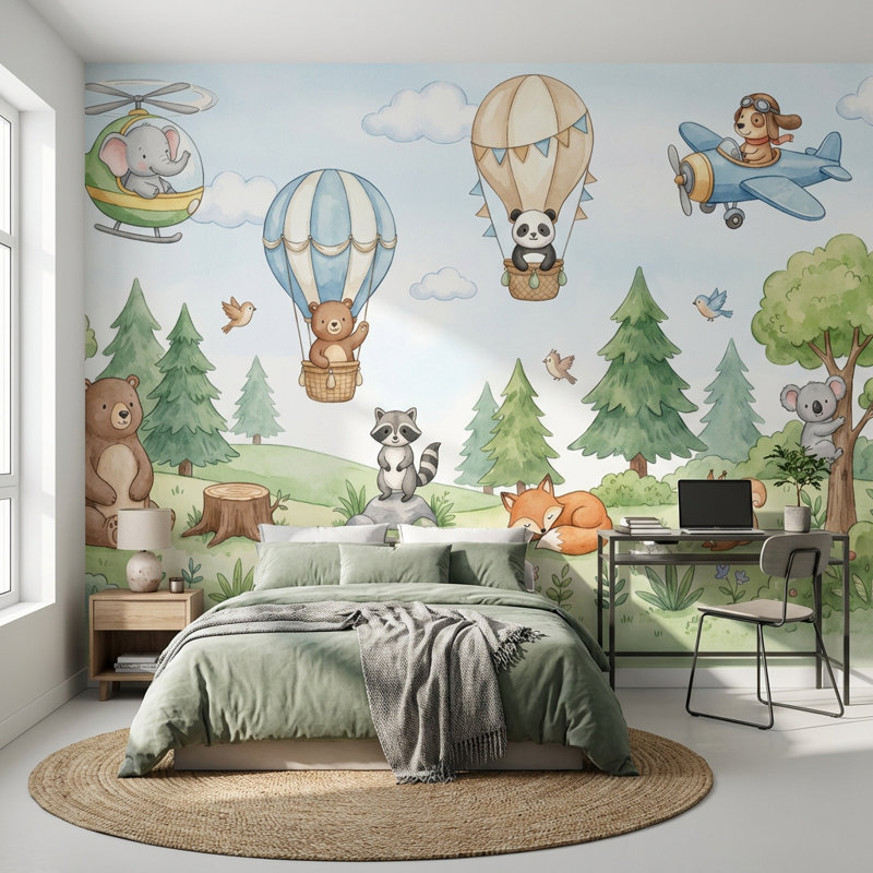 Papier peint mural fantaisiste avec motif de forêt fantaisiste, Non tissé non collé, 140 po x 108 po