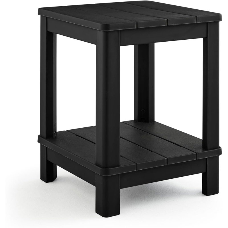 Keter Deluxe Adirondack Side Table Durable Resin Outdoor Double Tier Patio End Table, Black