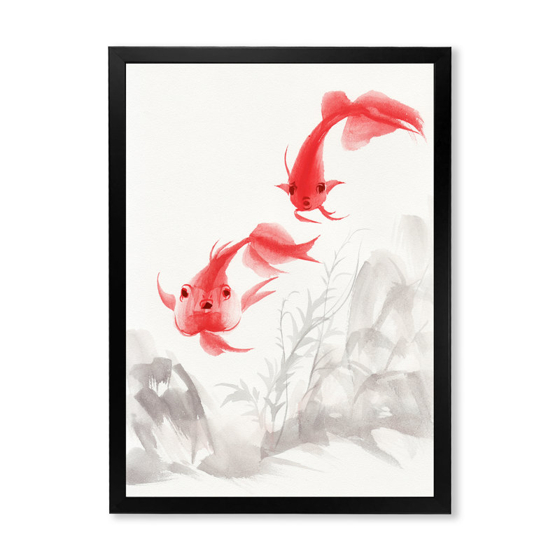 Art rétro sur toile, poissons dorés rétro, H 32 po x l 24 po x P 1,5 po, Toile avec cadre noir
