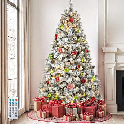 Sapin de Noël artificiel enneigé avec 250 lumières et 8 modes d'éclairage 1000 pieds