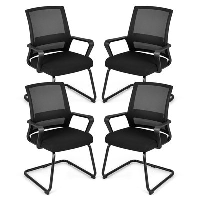 Inbox Zero 4 Pcs Office Guest Chair With Lumbar Support, Breathable Mesh Back Without Wheels Black by Inbox Zero