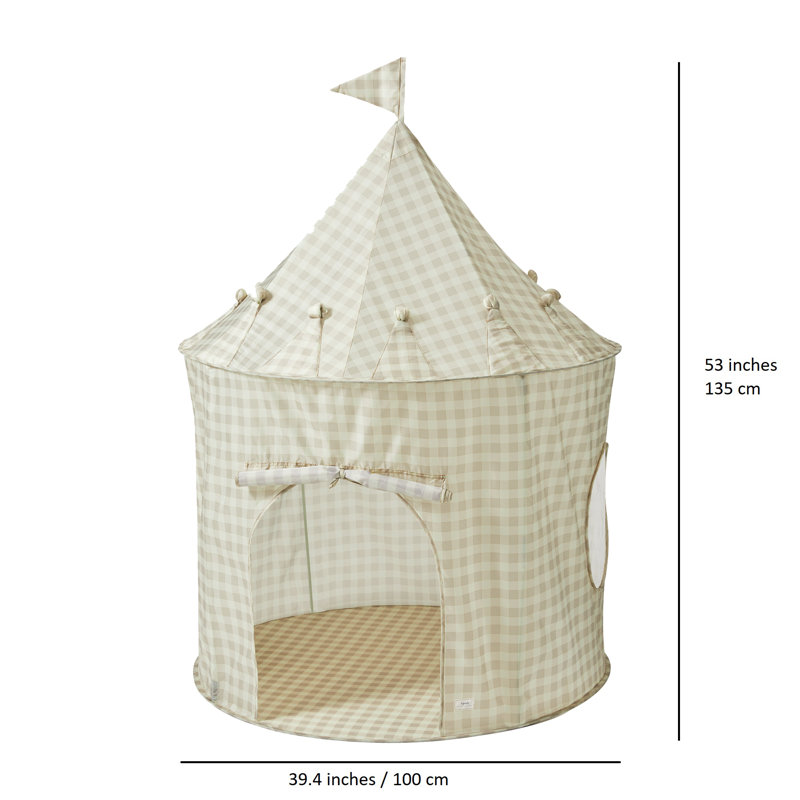 3 Sprouts - Play Tent in Recycled Fabric for Kids , Gingham Beige