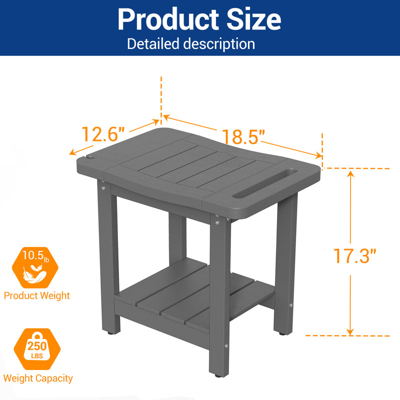 Banc de douche avec support de douche, tabouret de douche avec tablette de rangement, siège de douche imperméable pour l'intérieur ou l'extérieur