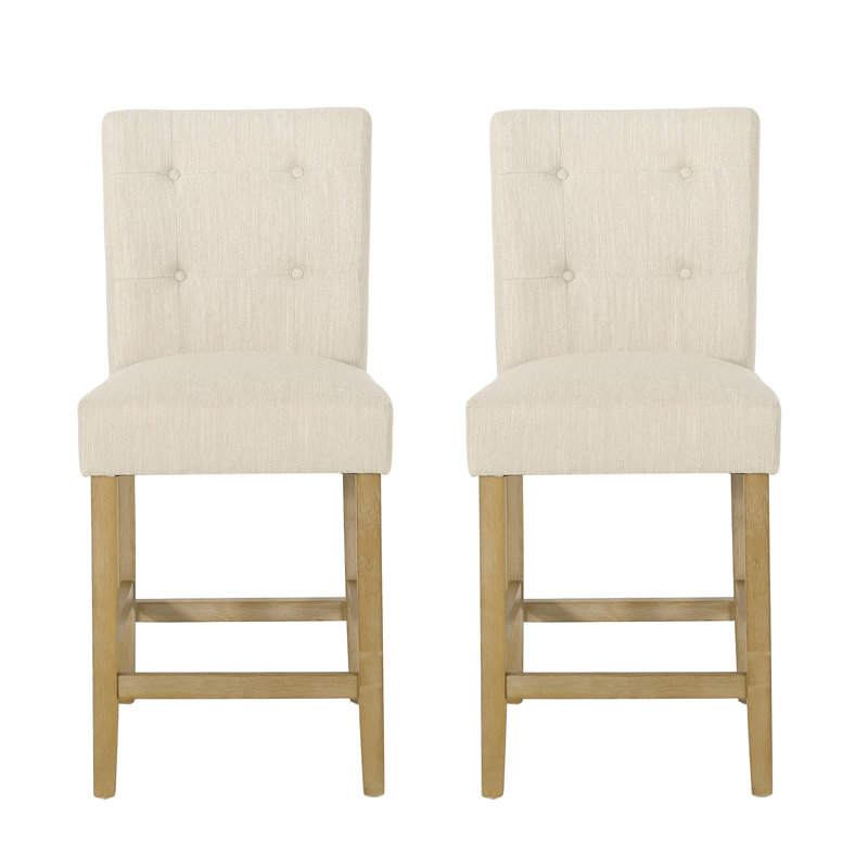 Ajeem Upholstered Counter Stool, Beige/Weathered Brown Frame