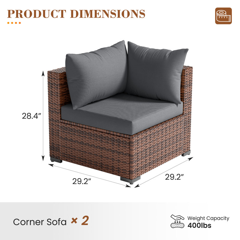 Ensemble de conversation d'extérieur 2 personnes avec coussins, Gris