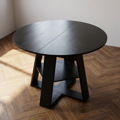 Extendable Round to Oval Dining Table with Storage Shelf for 4 to 8 People, Modern Space-Saving Design for Kitchen and Living Room
