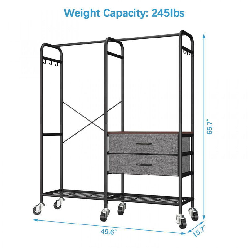 Black Metal Freestanding Clothes Rack with Fabric Drawers