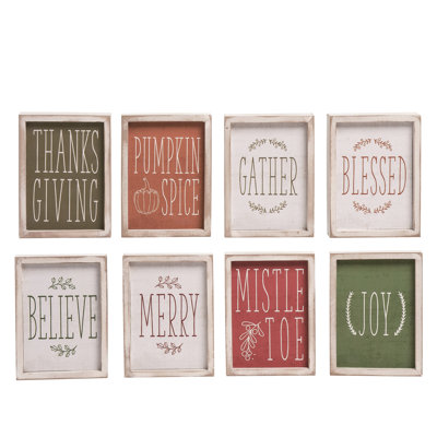 Christmas Holiday Sentiment Reversible Wood Block Tabletop Decor Set of 4, 5.0W x 7.0H inches