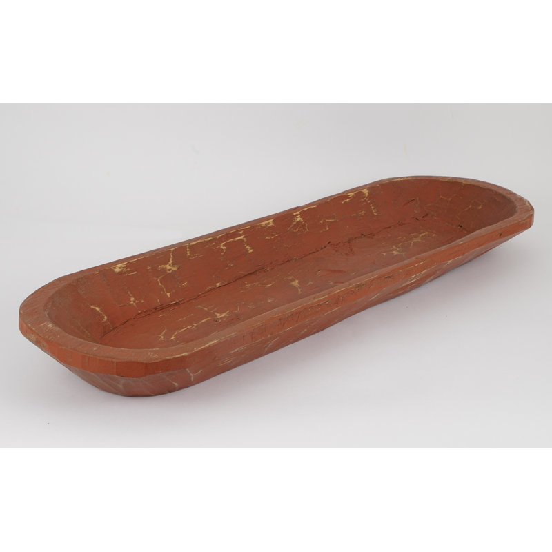 Bol décoratif ovale en bois massif 3 "Ladue , Corail, H 3 po x l 40 po x P 12 po