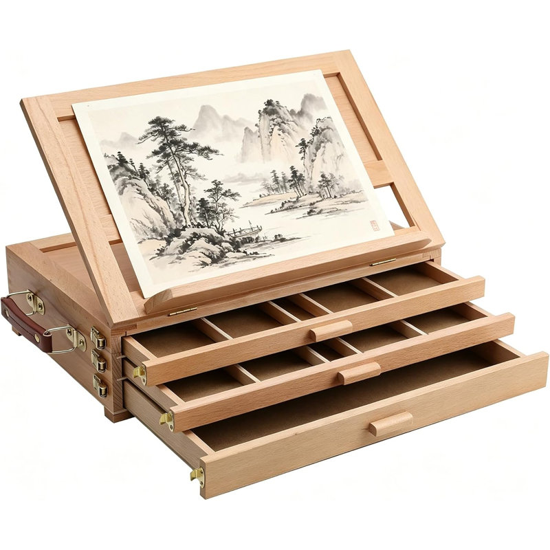 Adjustable Wooden 3-Drawer Storage Box Easel