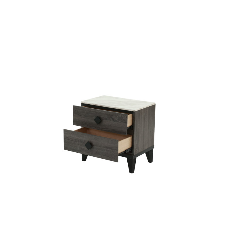 Table de chevet en chêne gris foncé (accents rustiques), Gris foncé