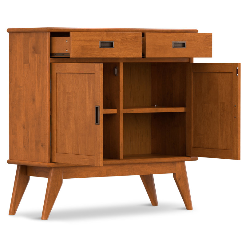 Draper 36"W Solid Wood Mid-Century Modern Entryway Storage Cabinet with Drawers and Adjustable Shelves