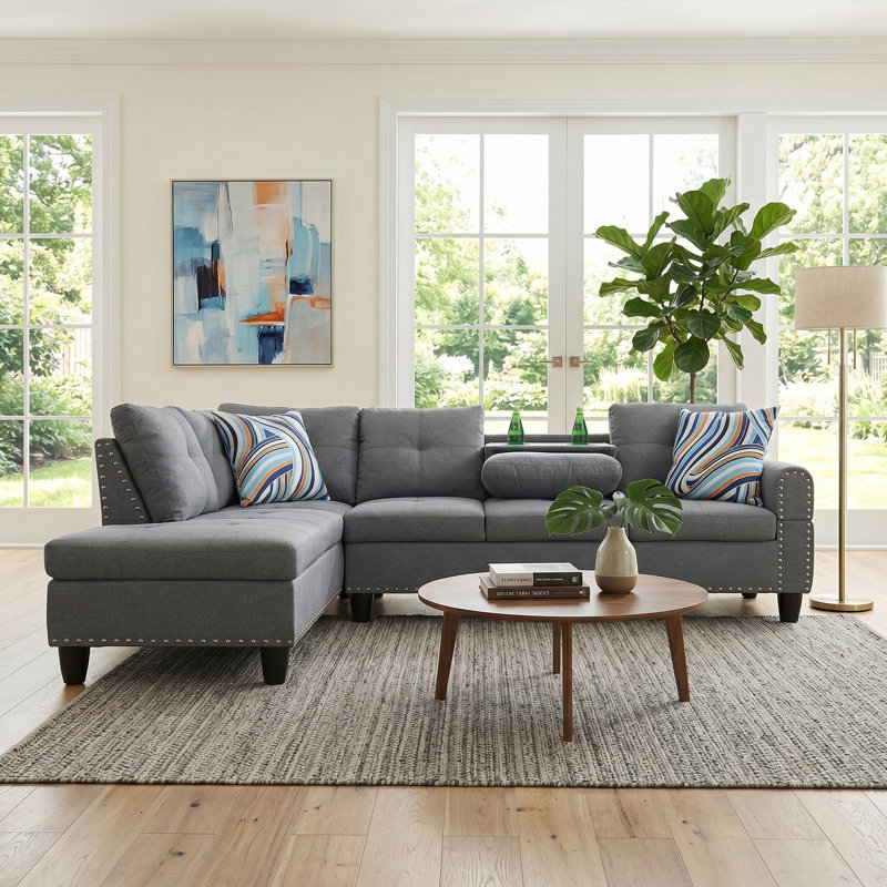 Canapé modulaire en forme de L avec porte-gobelet