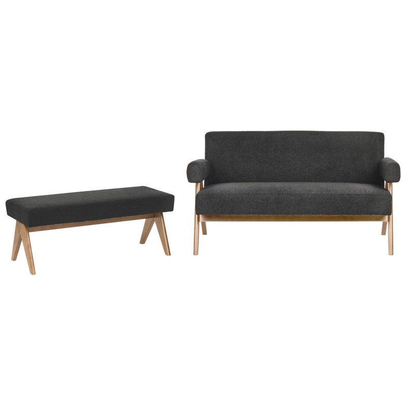 Living Room Set Drumheller Boucle, Black, Dark Brown Wood