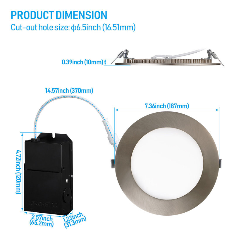 Luminaire encastré ultra-mince à DEL de 13,5 W et 6 pouces avec J-Box, lumière froide à intensité variable 4000K
