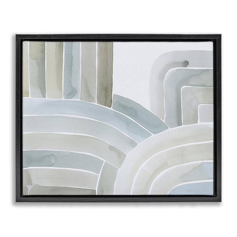 Toile flottante encadrée avec lignes arquées et courbes, design par Grace Popp, Cadre flottant noir de jais