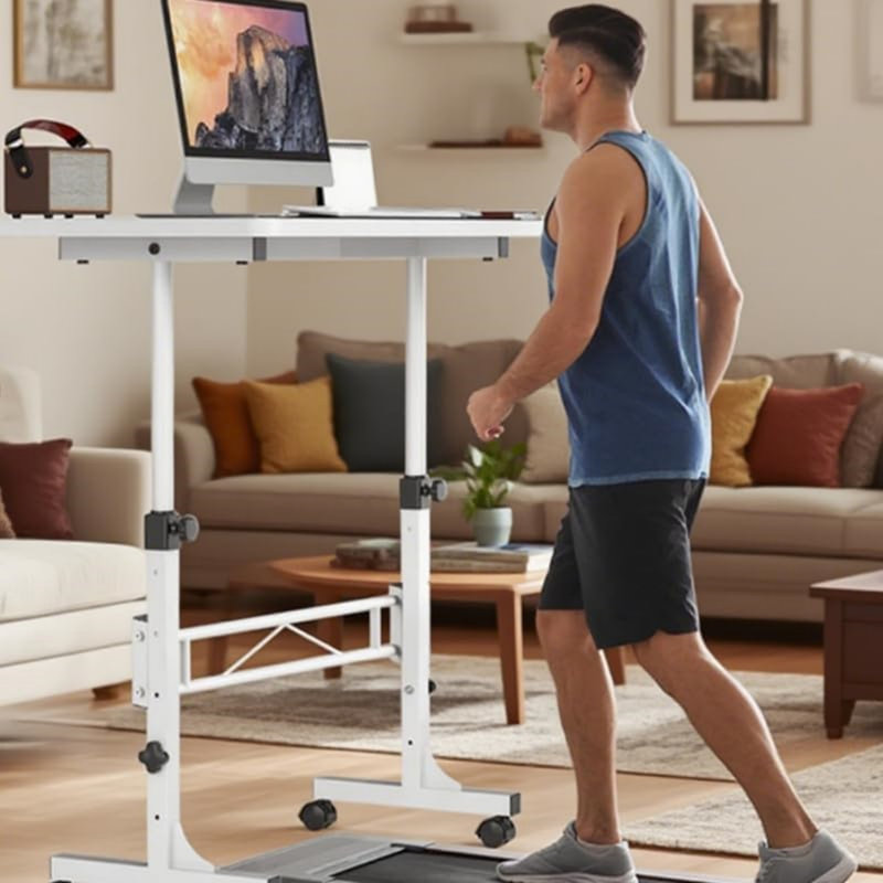 32 Inch Portable Small Desk Adjustable Height, Rolling Home Office Desks With Wheels, Sit Stand Desk For Bedroom Walking Pad Home Office Small Space