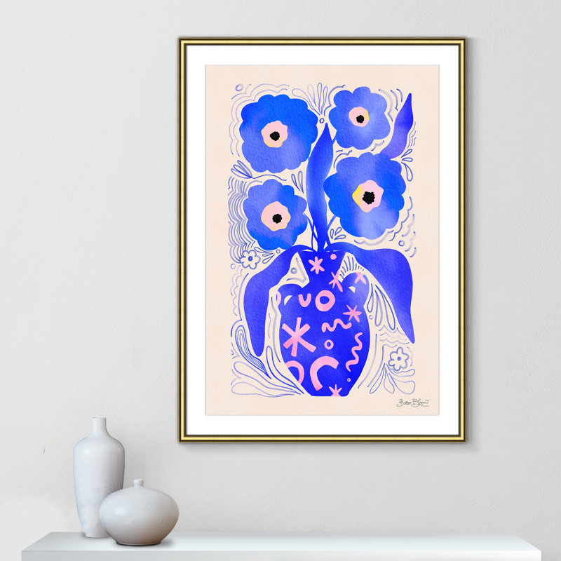 «Blue Flowers Matisse» par Bloom, L 30,75 po x H 42,75 po, Imprimé mat, Or classique