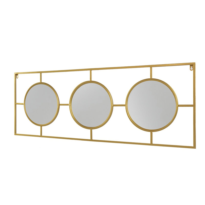 3 Mirror Piece Wall Mirror in Gold Rectangular Frame, Home Wall Decor for Bedroom Living Room, 43"x16", Gold
