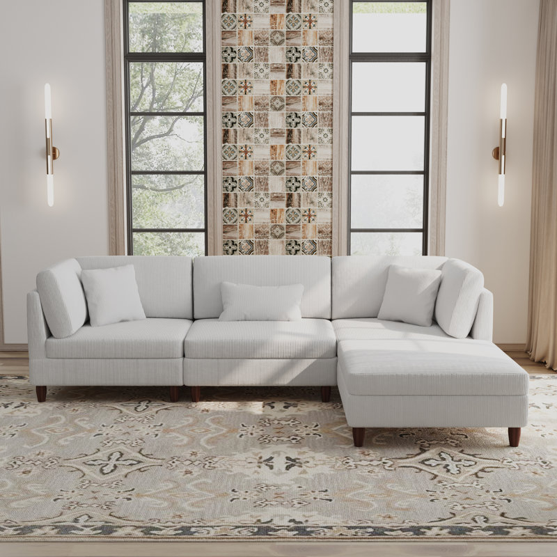 Michelyn Corduroy L-Shaped Sectional, Beige Corduroy