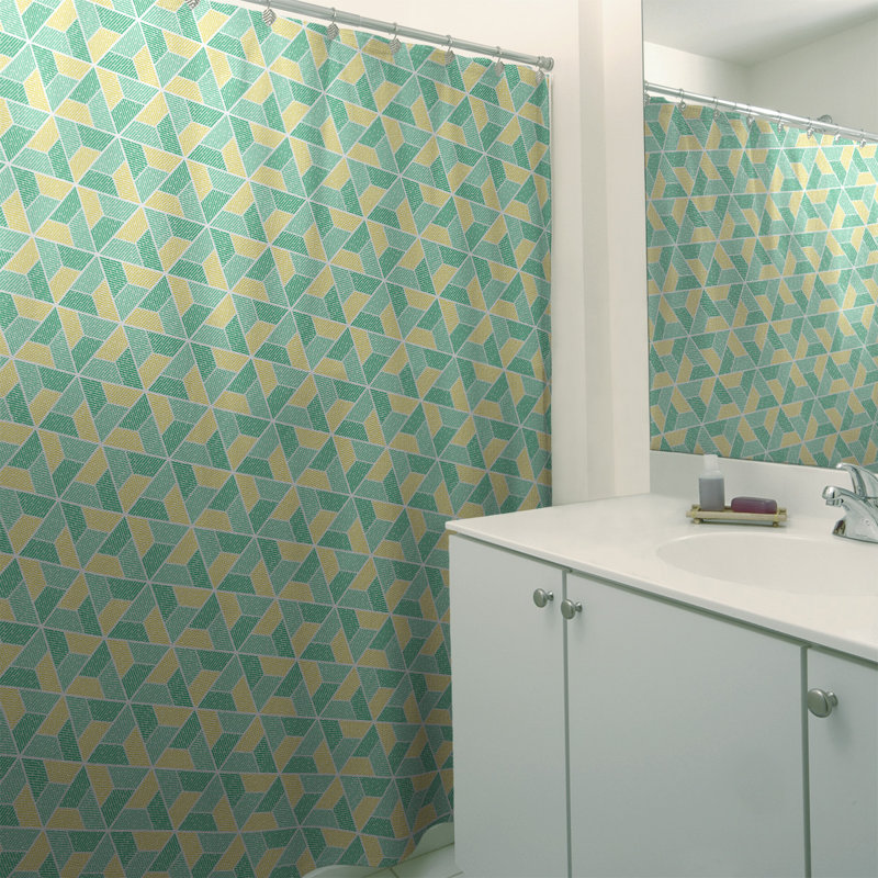 Rideau de douche simple trapézoïde, Vert / Jaune