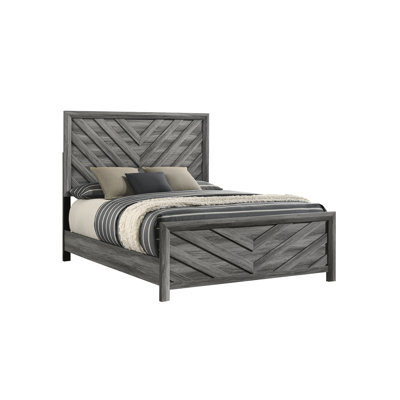 Lit double en bois gris moderne avec tête de lit et rails, confort esthétique pour la chambre à coucher, L 79 po x l 56 po H 58 po, attrait