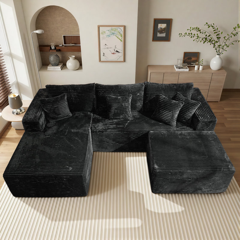 108” Modular Sectional Sofa With Ottoman, Deep Seat U-Shaped Cloud Couch, Boneless Comfort, No Assembly Required